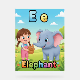 Buchstabe E Alphabetposter – E steht für Elefant Acrylschild