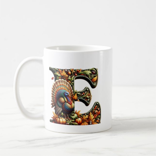 Buchstabe E als Thanksgiving-Geschenk Kaffeetasse (Links)
