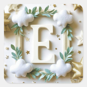 🌸 Buchstabe E Baby Shower Namensdesign 🌸 Quadratischer Aufkleber