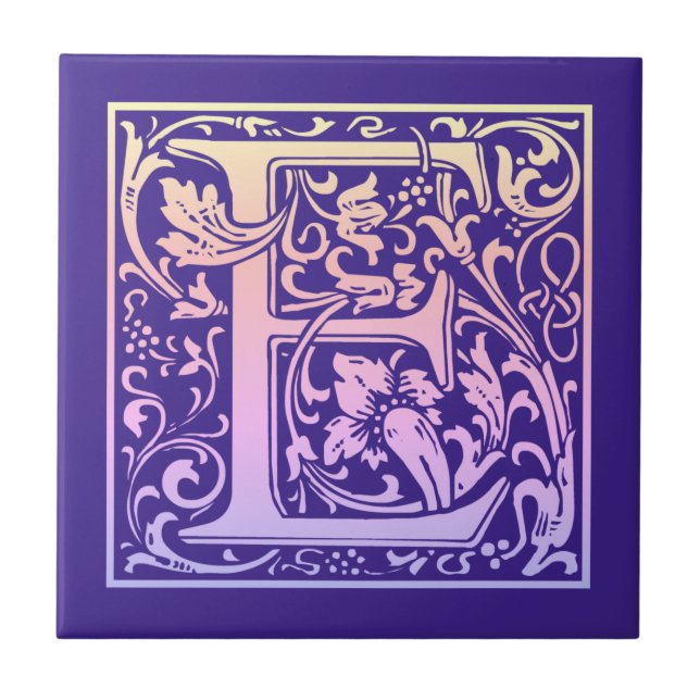 Buchstabe E Farbiger Vintager erster Buchstabe Gra Fliese (Vorderseite)