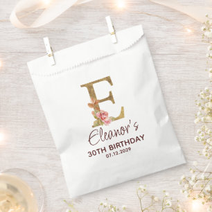 Buchstabe E Gold Monogramm Blush Rosa Rosen Geschenktütchen