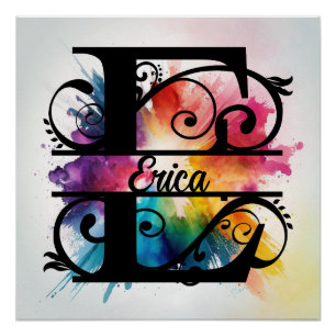 Buchstabe 'E', helle Regenbogenmonogramm, Name der Poster