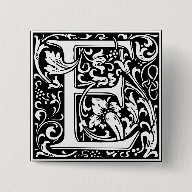 Buchstabe E Mittelalterliche Monogramm-Kunst Art N Button (Vorderseite)