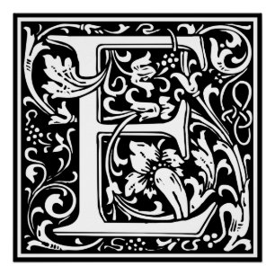 Buchstabe E Mittelalterliche Monogramm-Kunst Art N Poster