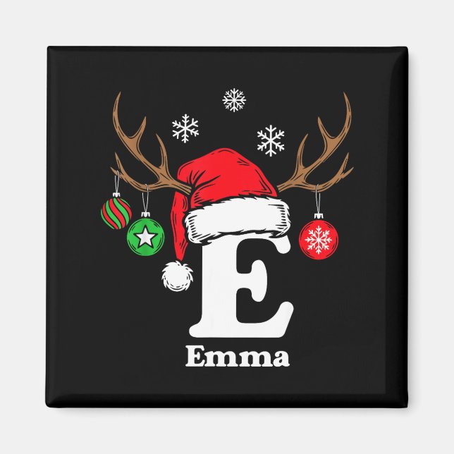 Buchstabe E Name Initial Emma mit Santa Hut Rentie Magnet (Vorne)