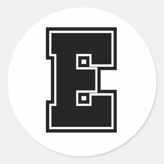 Buchstabe E Schriftart der sportlichen Uni Runder Aufkleber (Vorderseite)