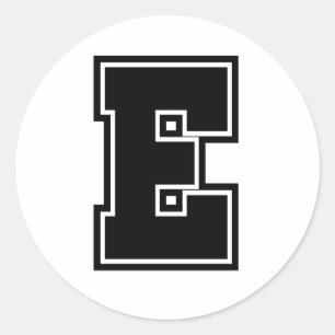 Buchstabe E Schriftart der sportlichen Uni Runder Aufkleber