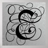 Buchstabe E, schwarzes, gotisches Monogramm