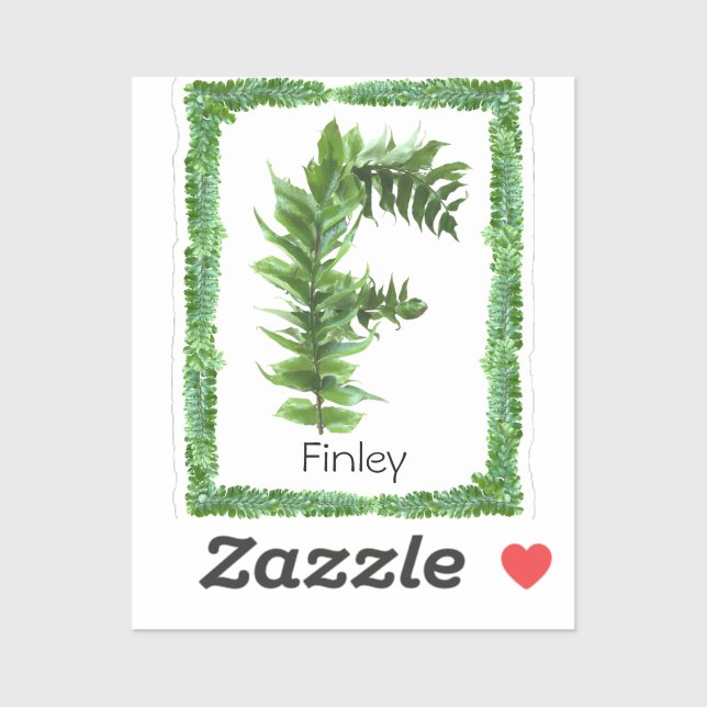 Buchstabe F Anfangsbuchstabe Grüne Fern Botanische Aufkleber (Blatt)