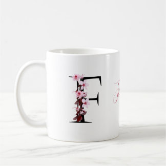 Buchstabe F, Cherry Blossom | Monogramm-Skriptname Kaffeetasse