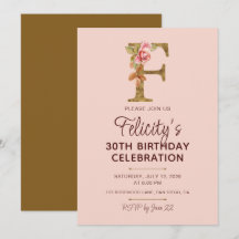Buchstabe F Gold Monogramm Blush Rosa Rosen