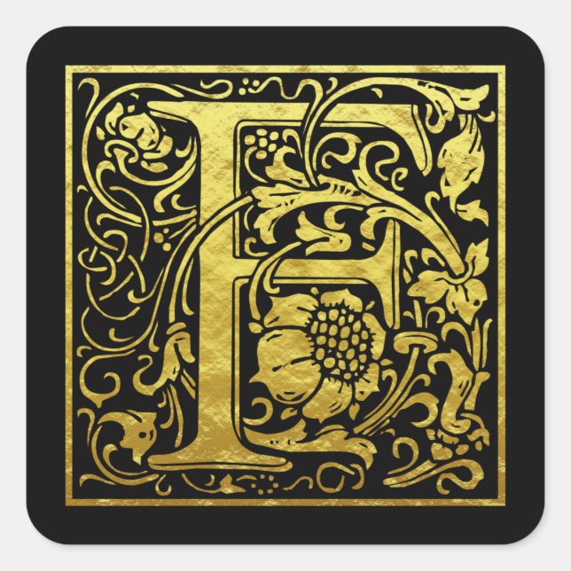 Buchstabe F Imitate mit dem ersten Buchstaben Gold Quadratischer Aufkleber (Vorderseite)