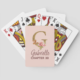 Buchstabe G Gold Monogramm Blush Rosa Rosen Spielkarten