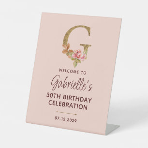 Buchstabe G Gold Monogramm Blush Rosa Rosen Zeiche Sockelschild