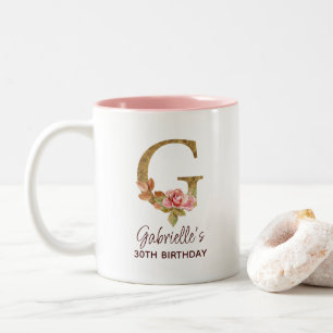 Buchstabe G Gold Monogramm Blush Rosa Rosen Zweifarbige Tasse