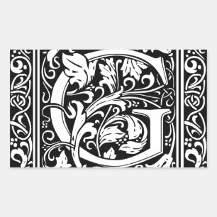 Buchstabe G Mittelalterliche Monogramm-Kunst Art N Rechteckiger Aufkleber
