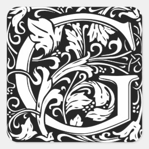 Buchstabe G Mittelalterliches Monogramm Art Nouvea Quadratischer Aufkleber