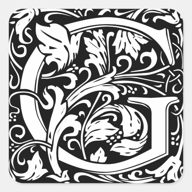 Buchstabe G Mittelalterliches Monogramm Art Nouvea Quadratischer Aufkleber (Vorderseite)