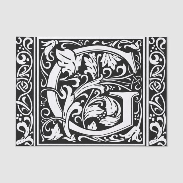 Buchstabe G Mittelalterliches Monogramm Art Nouvea Seidenpapier (Vorderseite)