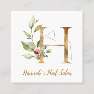 Buchstabe H mit geometrischem Design und Blume Quadratische Visitenkarte
