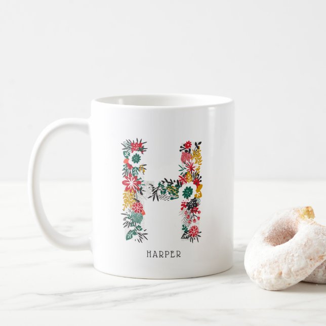 Buchstabe H | Monogramm-I-Tasse für den Blasenbrie Kaffeetasse (Mit Donut)
