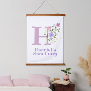 Buchstabe H plus Vorname mit Blumenmuster Wandteppich Mit Holzrahmen