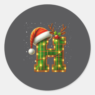Buchstabe H Weihnachten Kariert Santa Hut Monogram Runder Aufkleber