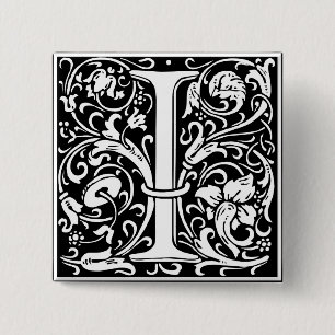 Buchstabe I Mittelalterliche Monogramm-Kunst Art N Button
