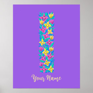 Buchstabe I personalisierter Blumen-Wandkunst Poster