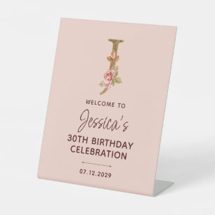 Buchstabe J Gold Monogramm Blush Rosa Rosen Schild