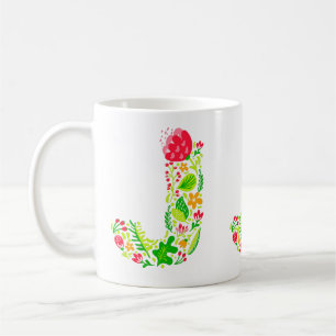 Buchstabe J in Blume Kaffeezubereitung Tasse