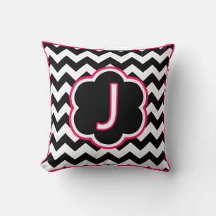 Buchstabe J Schwarz-Weiß Chevron Monogramm Kissen