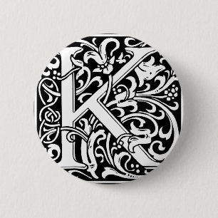 Buchstabe K Mittelalterliche Monogramm-Kunst Art N Button