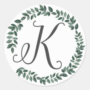 Buchstabe K Monogramm Minimalistischer Botanischer Runder Aufkleber