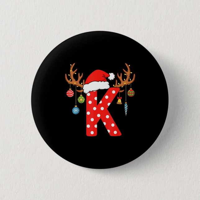 Buchstabe K Weihnachtsmonogramm Alphabet Anfangsbu Button (Vorderseite)