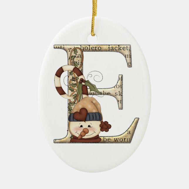 Buchstabe-Kunst - E - Weihnachtsverzierung Keramikornament (Vorne)