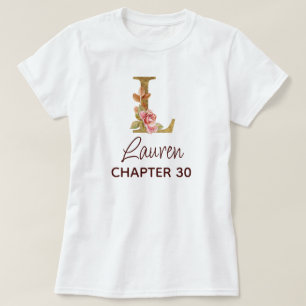 Buchstabe L Gold Monogramm Blush Rosa Rosen Geburt T-Shirt