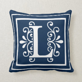 Buchstabe L Monogramm-Marine-Blau-Weiß Kissen