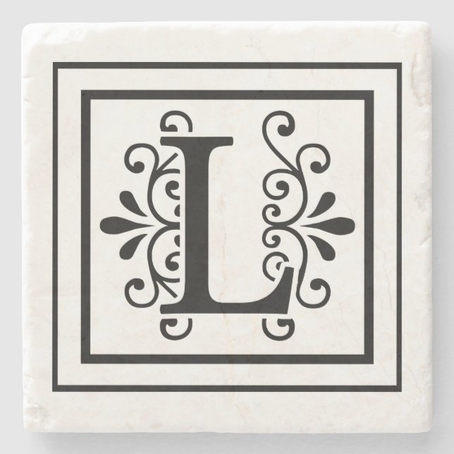 Buchstabe L Monogramm-Stein-Untersetzer Steinuntersetzer (Vorderseite)