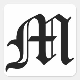Buchstabe M: Alter englischer Text auf weißem Hin Quadratischer Aufkleber