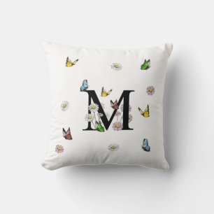 Buchstabe M Florales Schmetterlings-Monogramm Init Kissen