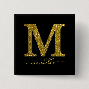 Buchstabe M Glitzer Button