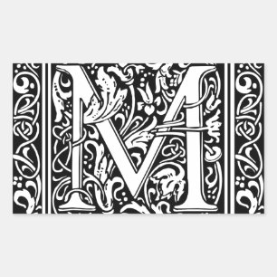 Buchstabe M Mittelalterliche Monogramm-Kunst im Ju Rechteckiger Aufkleber