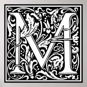 Buchstabe M Mittelalterliches Monogramm Vintage In Poster