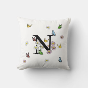Buchstabe N Floraler Schmetterling Monogramm Anfan Kissen