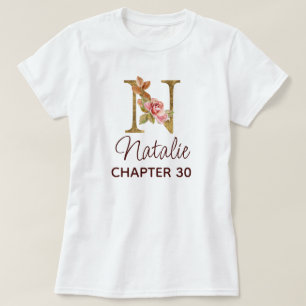 Buchstabe N Gold Monogramm Rosafarbene Rosen Gebur T-Shirt