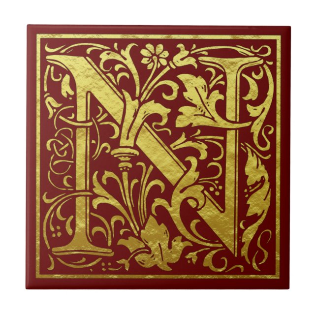 Buchstabe N Imitate des ersten Buchstabens Gold Re Fliese (Vorderseite)