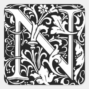 Buchstabe N Mittelalterliche Monogramm-Kunst Neue Quadratischer Aufkleber