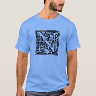 Buchstabe N Mittelalterliche Monogramm-Kunst Neue T-Shirt