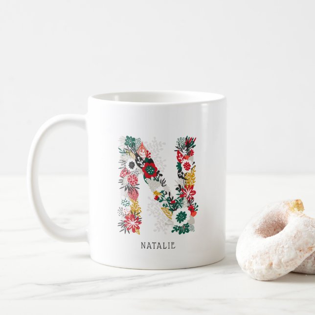 Buchstabe N | Monogramm-I-Tasse für den Blasenbrie Kaffeetasse (Mit Donut)